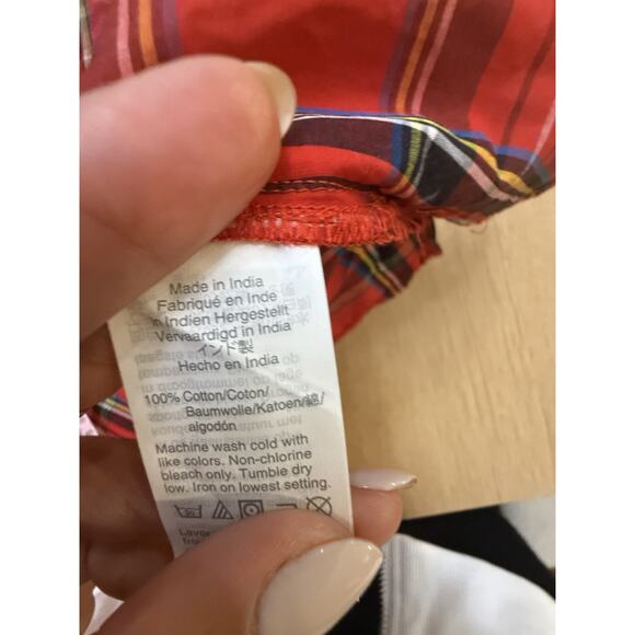 J. CREW Women Red Tartan Plaid Ruffled Puff Sleeves Steward Blouse XXS 2394 - Picture 9 of 9